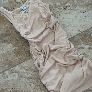 Beige Ruched Sleeveless Dress